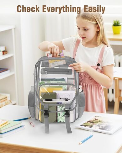Soimeat Clear Backpack Heavy Duty, Fabric & PVC Transparent Bookbag, See Through Backpacks with Reinforced Strap for Women Men, Large Capacity Clear Backpack for College, Travel, Security, Black in Kuwait