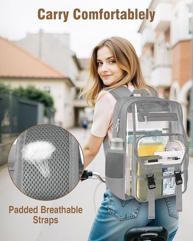 Soimeat Clear Backpack Heavy Duty, Fabric & PVC Transparent Bookbag, See Through Backpacks with Reinforced Strap for Women Men, Large Capacity Clear Backpack for College, Travel, Security, Black in Kuwait