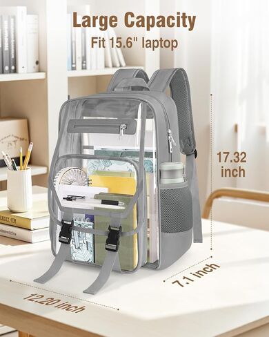 Soimeat Clear Backpack Heavy Duty, Fabric & PVC Transparent Bookbag, See Through Backpacks with Reinforced Strap for Women Men, Large Capacity Clear Backpack for College, Travel, Security, Black in Kuwait