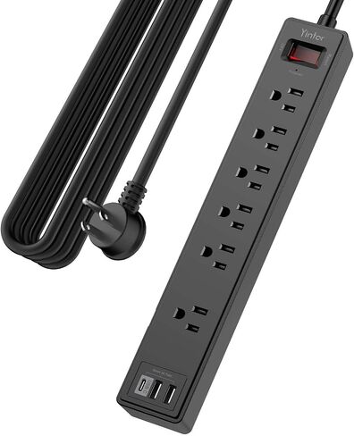 شريط طاقة بطول 6 اقدام، واقي من اندفاع التيار من ينتار مع 6 منافذ تيار متردد و3 منافذ USB، سلك تمديد بطول 6 اقدام للمنزل والمكتب واساسيات المسكن، 2100 جول، مدرج في قائمة اي تي ال، (اسود) in Saudi Arabia