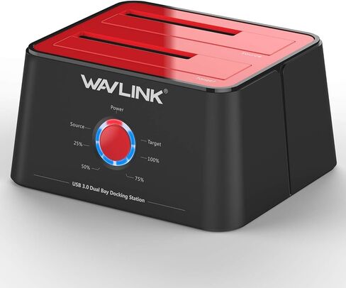 محطة إرساء القرص الصلب الخارجي WAVLINK USB 3.0 إلى SATA Dual Bay لقرص الأقراص الصلبة مقاس 2.5/3.5 بوصة HDD/SSD بحد أقصى 2x16 تيرابايت مع محول USB A إلى USB C ومحول طاقة، يدعم استنساخ UASP دون اتصال بالإنترنت in Kuwait