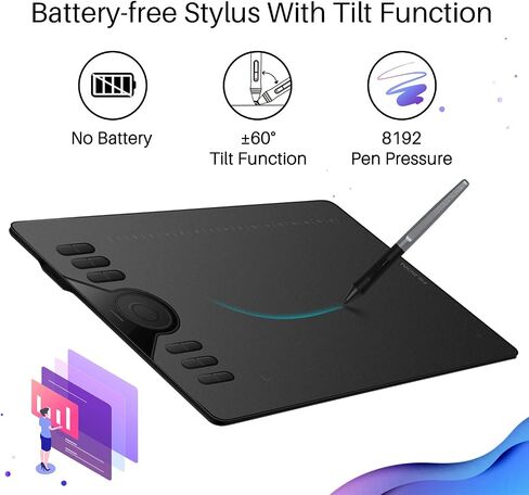 هيون تابلت رسم جرافيك H610 برو V2 بوظيفة الميل وقلم ستايلس بدون بطارية وضغط القلم 8192 مع 8 رؤوس قلم in Saudi Arabia