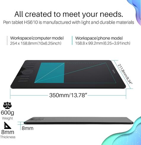 هيون تابلت رسم جرافيك H610 برو V2 بوظيفة الميل وقلم ستايلس بدون بطارية وضغط القلم 8192 مع 8 رؤوس قلم in Saudi Arabia