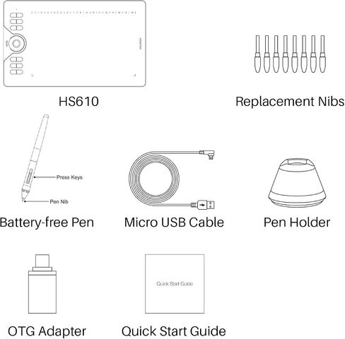 هيون تابلت رسم جرافيك H610 برو V2 بوظيفة الميل وقلم ستايلس بدون بطارية وضغط القلم 8192 مع 8 رؤوس قلم in Saudi Arabia