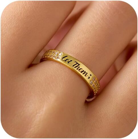 925 Sterling Silver Let Them Ring for Women Men Friendship Rings Self Worth Motivation Inspirational Rings Self Love Ring for Her Pavé CZ Band Jewelry Encouragement Graduation Gifts for Sister Friend in Kuwait