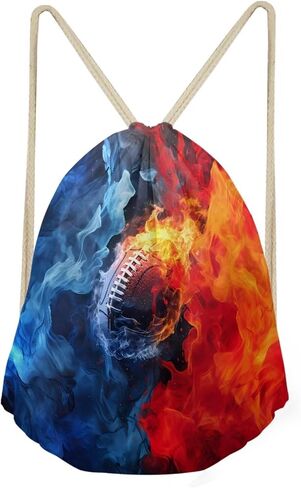 Fire Football Pattern Drawstring Bag Gym Bag Casual Backpack Sport Sackpack for Teenage Students Lightweight Bookbag Sport Bag Blue Red in Saudi Arabia