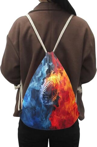 Fire Football Pattern Drawstring Bag Gym Bag Casual Backpack Sport Sackpack for Teenage Students Lightweight Bookbag Sport Bag Blue Red in Saudi Arabia