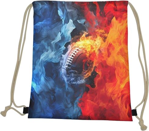 Fire Football Pattern Drawstring Bag Gym Bag Casual Backpack Sport Sackpack for Teenage Students Lightweight Bookbag Sport Bag Blue Red in Saudi Arabia