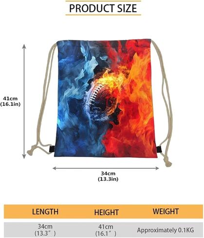 Fire Football Pattern Drawstring Bag Gym Bag Casual Backpack Sport Sackpack for Teenage Students Lightweight Bookbag Sport Bag Blue Red in Saudi Arabia