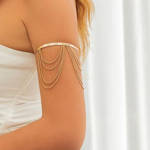 Xerling Chains Tassel Arm Bracelets Open Cuff Armband Armlet Boho Upper Arm Band Jewelry for Women in Saudi Arabia