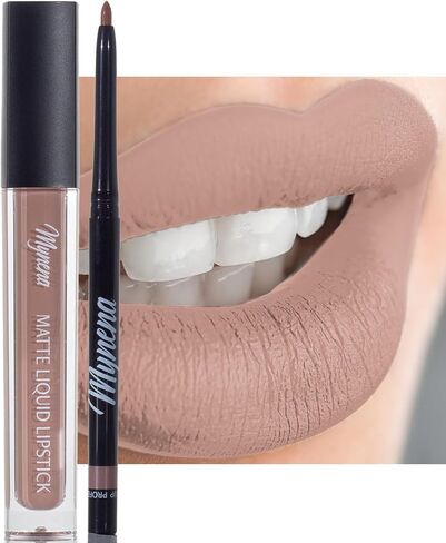 Mynena Dark Brown Matte Liquid Lipstick & Liner Kit | Long-Lasting, Waterproof | Full Coverage, No Smudge | Cocoa in Saudi Arabia