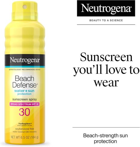 Neutrogena Beach Defense Spray Sunscreen with Broad Spectrum SPF 70 Fast Absorbing Sunscreen Body Spray Mist Water Resistant Oil Free UVAUVB Sun Protection, 6.5 Ounce in Kuwait