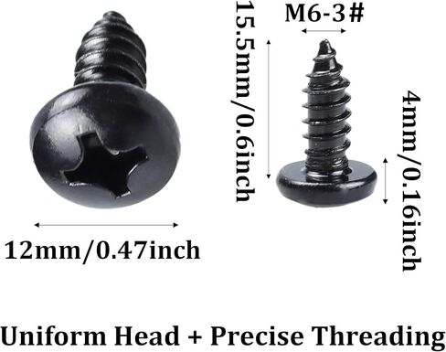 8PCS Black License Plate Screws-Phillips Pan Head, Self-Tapping Bolts M6-3# x 16mm, 304 Stainless Steel Rust Resistant Rear License Plate Fasteners in Kuwait