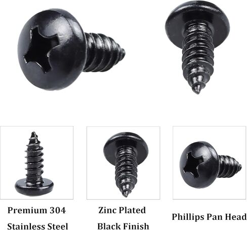8PCS Black License Plate Screws-Phillips Pan Head, Self-Tapping Bolts M6-3# x 16mm, 304 Stainless Steel Rust Resistant Rear License Plate Fasteners in Kuwait