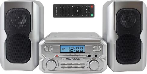 Magnavox 3-Piece Compact CD Shelf System with Digital FM Stereo Radio, Bluetooth Wireless Technology, and Remote Control in Silver | LCD Display | AUX Port Compatible in Saudi Arabia