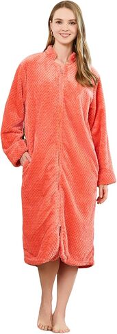 HEARTNICE Womens Flannel Zipper Robe, Soft Warm Robes for Women Cozy Long Sleeve Loungewear Luxurious Nightgown with Pockets in Saudi Arabia