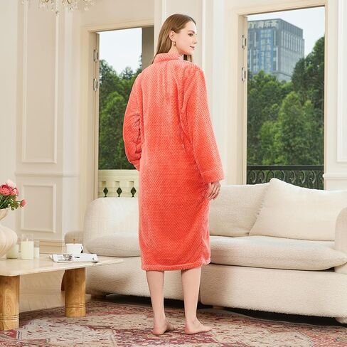 HEARTNICE Womens Flannel Zipper Robe, Soft Warm Robes for Women Cozy Long Sleeve Loungewear Luxurious Nightgown with Pockets in Saudi Arabia
