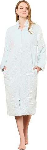 HEARTNICE Womens Flannel Zipper Robe, Soft Warm Robes for Women Cozy Long Sleeve Loungewear Luxurious Nightgown with Pockets in Saudi Arabia