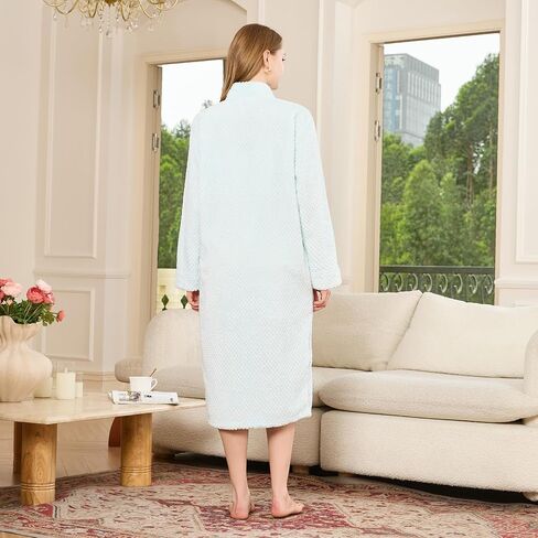 HEARTNICE Womens Flannel Zipper Robe, Soft Warm Robes for Women Cozy Long Sleeve Loungewear Luxurious Nightgown with Pockets in Saudi Arabia
