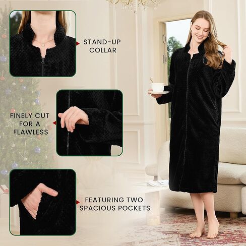 رداء Heartnice Womens Flannel Zipper ، أردية دافئة ناعمة للنساء مريحة طويلة الأكمام Loungewear in Saudi Arabia