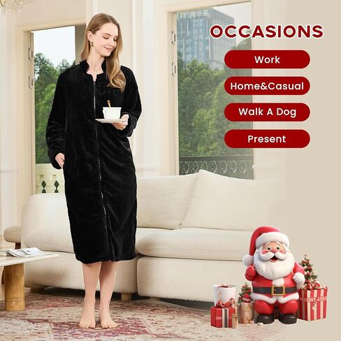 رداء Heartnice Womens Flannel Zipper ، أردية دافئة ناعمة للنساء مريحة طويلة الأكمام Loungewear in Saudi Arabia