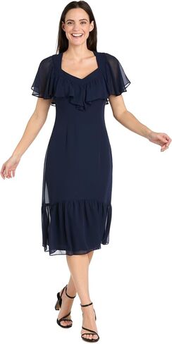 Elegant Midi Chiffon Dress W/Ruffle Top & Chiffon Capelet in Saudi Arabia