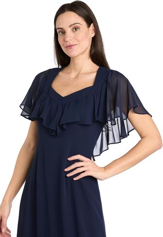 Elegant Midi Chiffon Dress W/Ruffle Top & Chiffon Capelet in Saudi Arabia