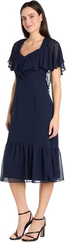 Elegant Midi Chiffon Dress W/Ruffle Top & Chiffon Capelet in Saudi Arabia