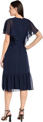Elegant Midi Chiffon Dress W/Ruffle Top & Chiffon Capelet in Saudi Arabia