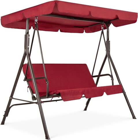 Best Choice Products 2-Person Outdoor Patio Swing Chair, Hanging Glider Porch Bench for Garden, Poolside, Backyard w/Convertible Canopy, Adjustable Shade, Removable Cushions - Burgundy in Kuwait