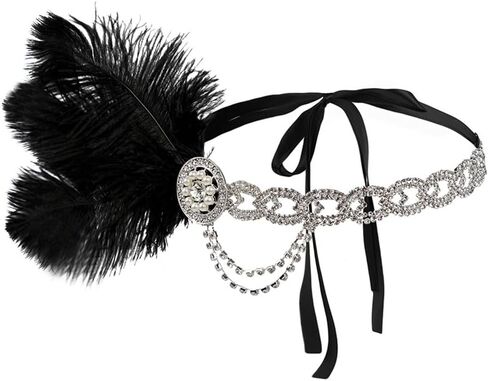 Roaring Art Deco 1920s Flapper Feather Headpiece Roaring 20s Great Gatsby Beadband for Women 1920s Headwear in Kuwait