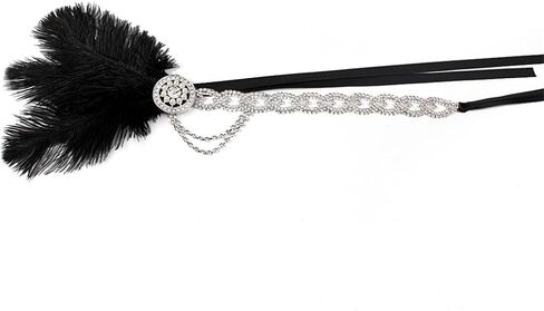Roaring Art Deco 1920s Flapper Feather Headpiece Roaring 20s Great Gatsby Beadband for Women 1920s Headwear in Kuwait
