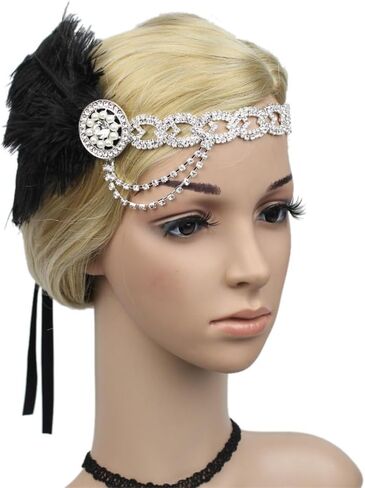 Roaring Art Deco 1920s Flapper Feather Headpiece Roaring 20s Great Gatsby Beadband for Women 1920s Headwear in Kuwait