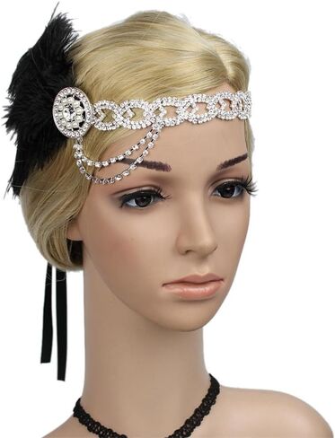 Roaring Art Deco 1920s Flapper Feather Headpiece Roaring 20s Great Gatsby Beadband for Women 1920s Headwear in Kuwait