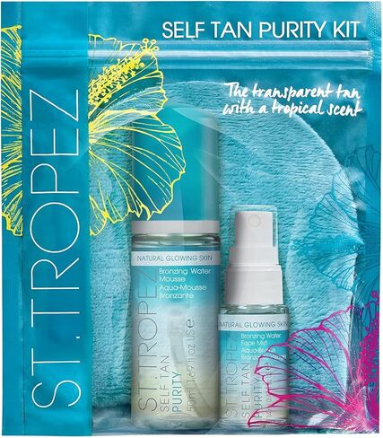St. Tropez Self Tan Purity Mini Kit, Self Tanning Set for a Natural Glow, 100% Clean Water Tanning Mousse and Face Mist, Vegan-Friendly with Tropical Scent, Natural Golden Self Tanner, 1ct in Kuwait