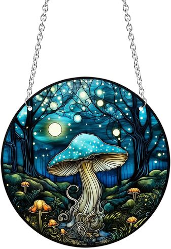Mushroom Stained Acrylic Window Hanging, 20cm/7.87in Mushroom Sun Catchers Ornament, Stained Acrylic Mushrooms Gifts for Mushroom Lovers (Mushroom 20cm/7.8in) in Kuwait