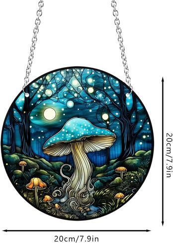 Mushroom Stained Acrylic Window Hanging, 20cm/7.87in Mushroom Sun Catchers Ornament, Stained Acrylic Mushrooms Gifts for Mushroom Lovers (Mushroom 20cm/7.8in) in Kuwait