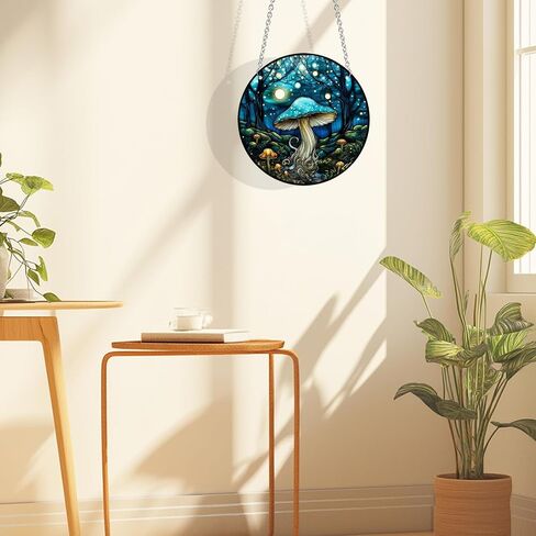 Mushroom Stained Acrylic Window Hanging, 20cm/7.87in Mushroom Sun Catchers Ornament, Stained Acrylic Mushrooms Gifts for Mushroom Lovers (Mushroom 20cm/7.8in) in Kuwait
