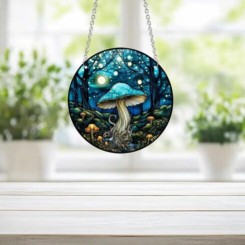 Mushroom Stained Acrylic Window Hanging, 20cm/7.87in Mushroom Sun Catchers Ornament, Stained Acrylic Mushrooms Gifts for Mushroom Lovers (Mushroom 20cm/7.8in) in Kuwait