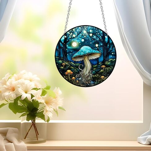 Mushroom Stained Acrylic Window Hanging, 20cm/7.87in Mushroom Sun Catchers Ornament, Stained Acrylic Mushrooms Gifts for Mushroom Lovers (Mushroom 20cm/7.8in) in Kuwait