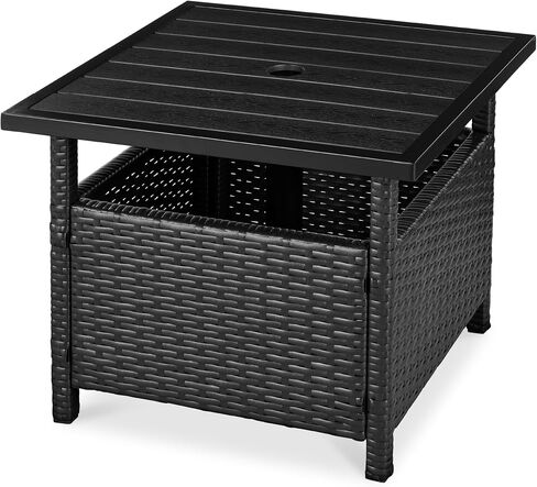 Best Choice Products Wicker Side Table with Umbrella Hole, Square PE Rattan Outdoor End Table for Patio, Garden, Poolside, Deck w/UV-Resistant Frame, Storage Space - Gray in Kuwait