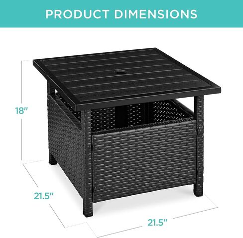 Best Choice Products Wicker Side Table with Umbrella Hole, Square PE Rattan Outdoor End Table for Patio, Garden, Poolside, Deck w/UV-Resistant Frame, Storage Space - Gray in Kuwait