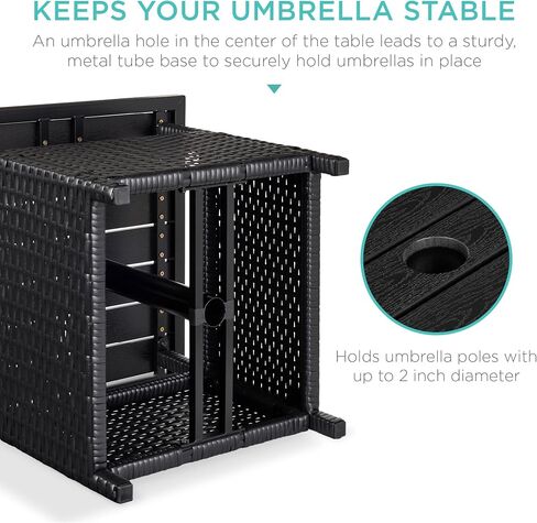 Best Choice Products Wicker Side Table with Umbrella Hole, Square PE Rattan Outdoor End Table for Patio, Garden, Poolside, Deck w/UV-Resistant Frame, Storage Space - Gray in Kuwait