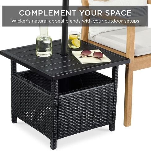 Best Choice Products Wicker Side Table with Umbrella Hole, Square PE Rattan Outdoor End Table for Patio, Garden, Poolside, Deck w/UV-Resistant Frame, Storage Space - Gray in Kuwait