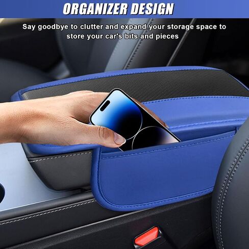Car Center Console Cover, Carbon Fiber Leather Car Armrest Cover Protector, Auto Middle Console Support Pad with Side Storage, Universal Storage Box Cushion for Most Vehicle Interior (Red) in Saudi Arabia