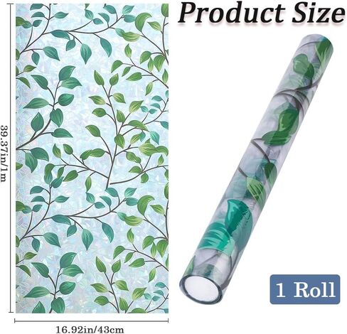 GORGECRAFT 39.4x16.9 Inch Rainbow Window Privacy Film Green Leaves Plant Static Glass Cling 3D Plastic Non-Adhesive Sun Blocking Glass Sticker Prism Stained Window Decals for Room Home in Saudi Arabia