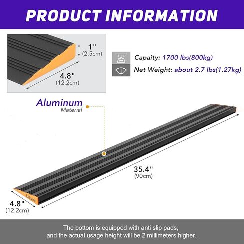 ليكومم منحدر عتبة 1 انش × 35.4 انش، سعة 1700 باوند، مناسب لعتبة الانتقال والدرج والمداخل ومدخل السوبر ماركت والجراج، منحدر خفيف الوزن من الالومنيوم غير قابل للانزلاق، اسود in Kuwait