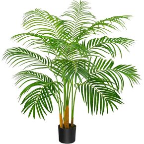 Artificial Fake Palm Tree with 13 Trunks and Real Bark Design, Premium Polyester,Tropical Paradise Palm Tree in Pot (1, Black, 5 FT)