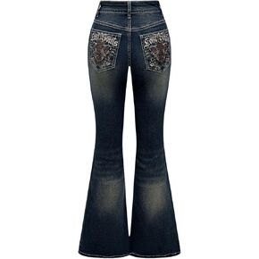 MakeMeChic Women's Bell Bottom Jeans Flare Jeans Embroidered Y2K High Waist Pants