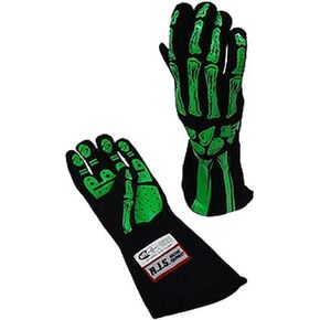 RJS Racing Equipment Men's Double Layer Skeleton Gloves(Lime Green, Large), 1 Pack